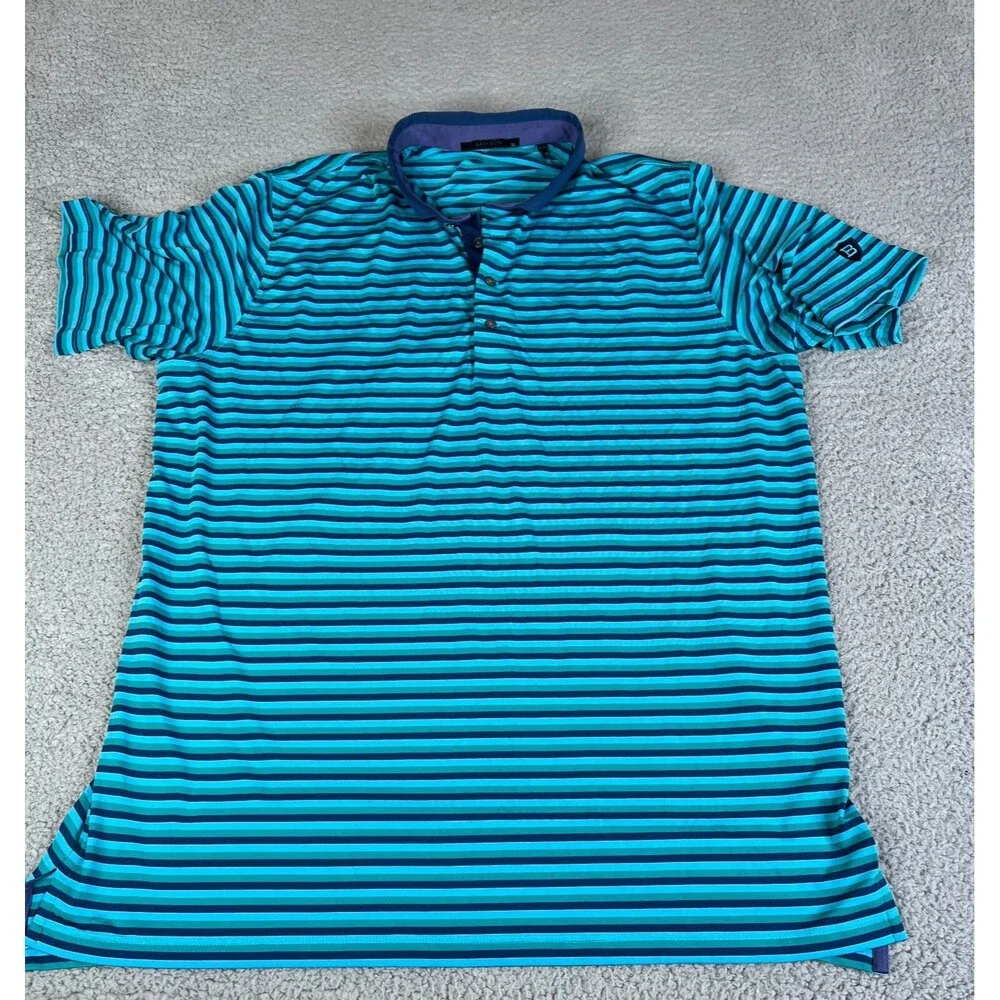 GREYSON Golf Polo XL Blue Green Black Stripe Performance B on Sleeve Wolf Logo - Picture 3 of 11